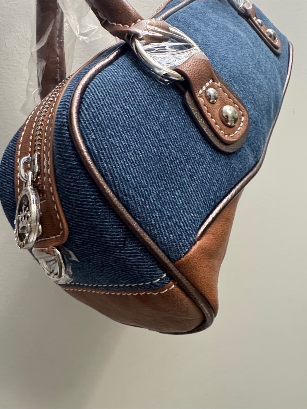 Dolls Kill Blue Denim and Tan Shoulder Bag